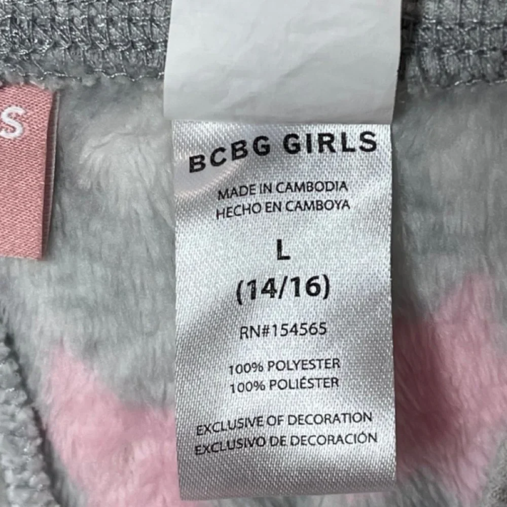 BCBG GIRLS | Gray Fuzzy Star Pink & White Print Lounge Pants | Size L